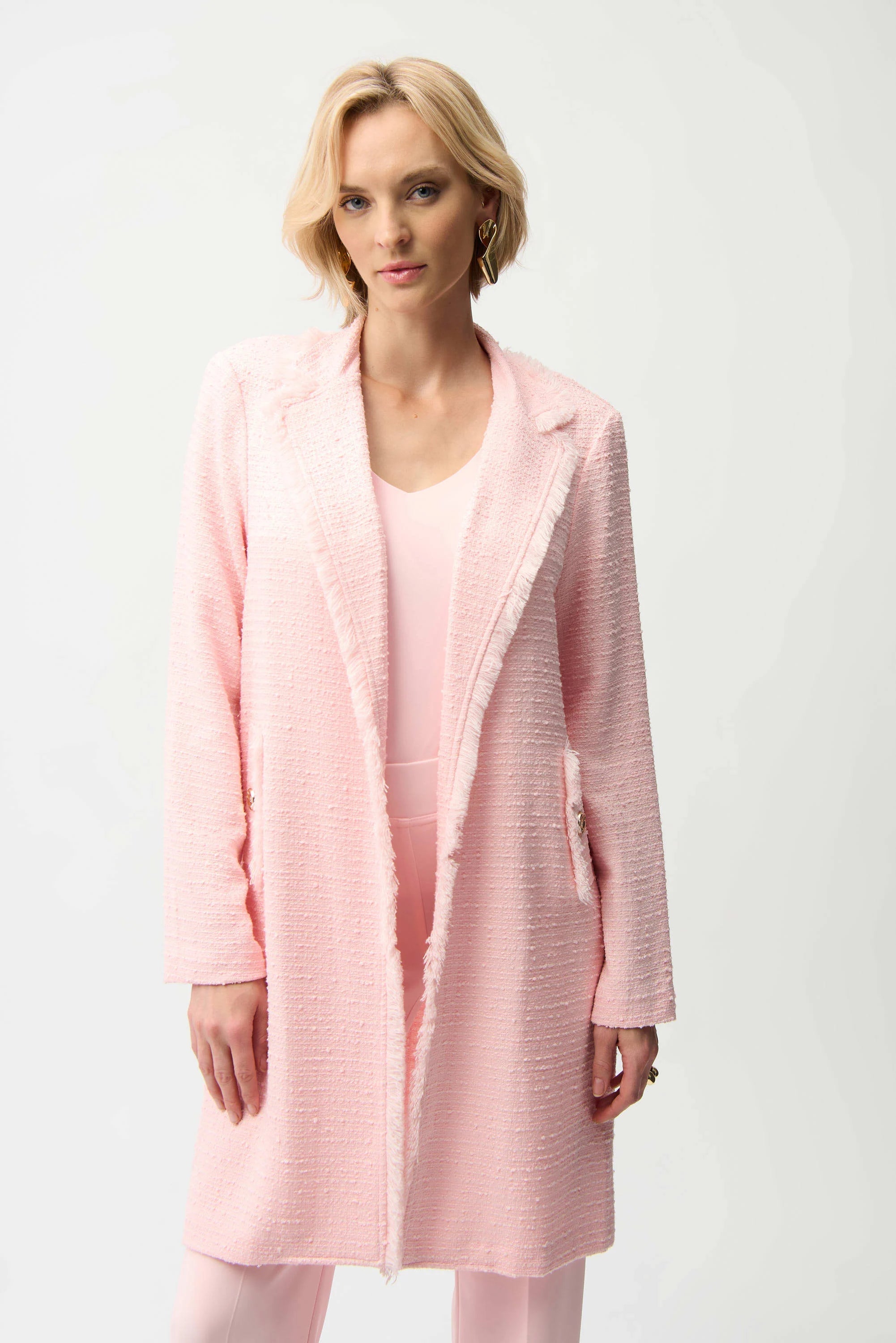 Joseph Ribkoff 261109 Bouclé Straight Coat With Fringe Detail