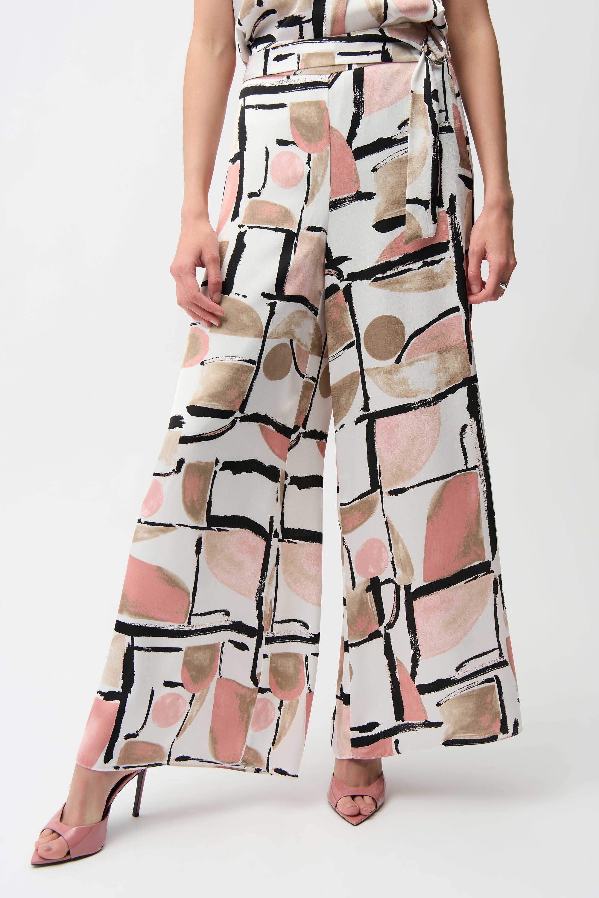 Joseph Ribkoff 261198 Recycled Satin Abstract Print Wide Leg Pull-On Pants