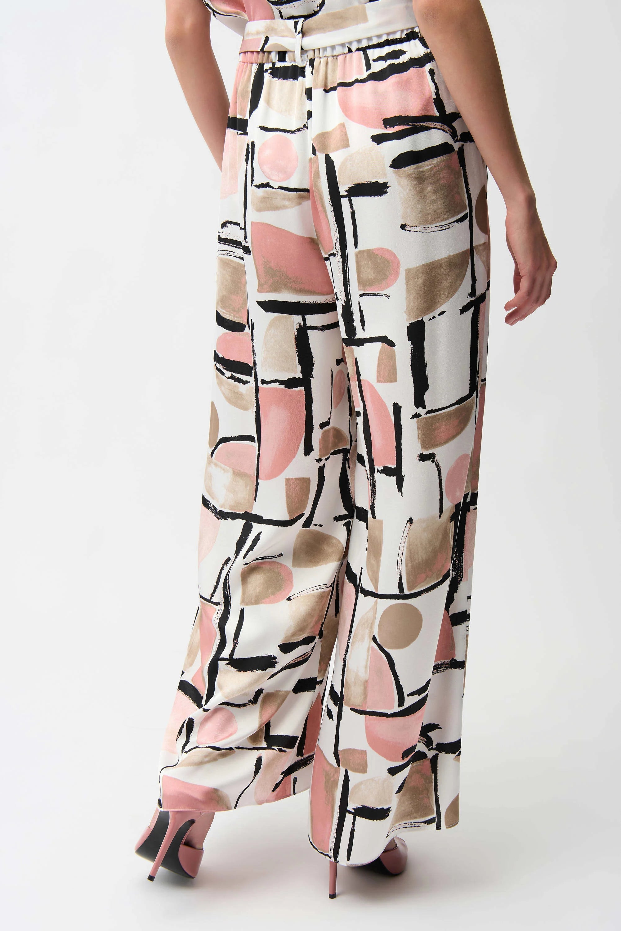 Joseph Ribkoff 261198 Recycled Satin Abstract Print Wide Leg Pull-On Pants