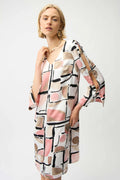 Joseph Ribkoff 261258 Recycled Satin Abstract Print Trapeze Dress With Gold Detail
