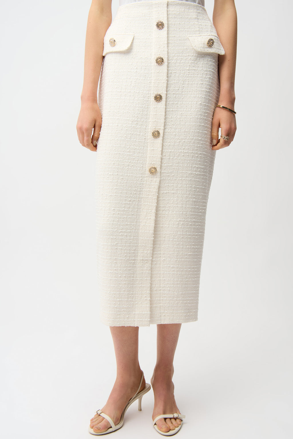 Joseph Ribkoff  261301 Boucle Pencil Skirt With Gold Buttons
