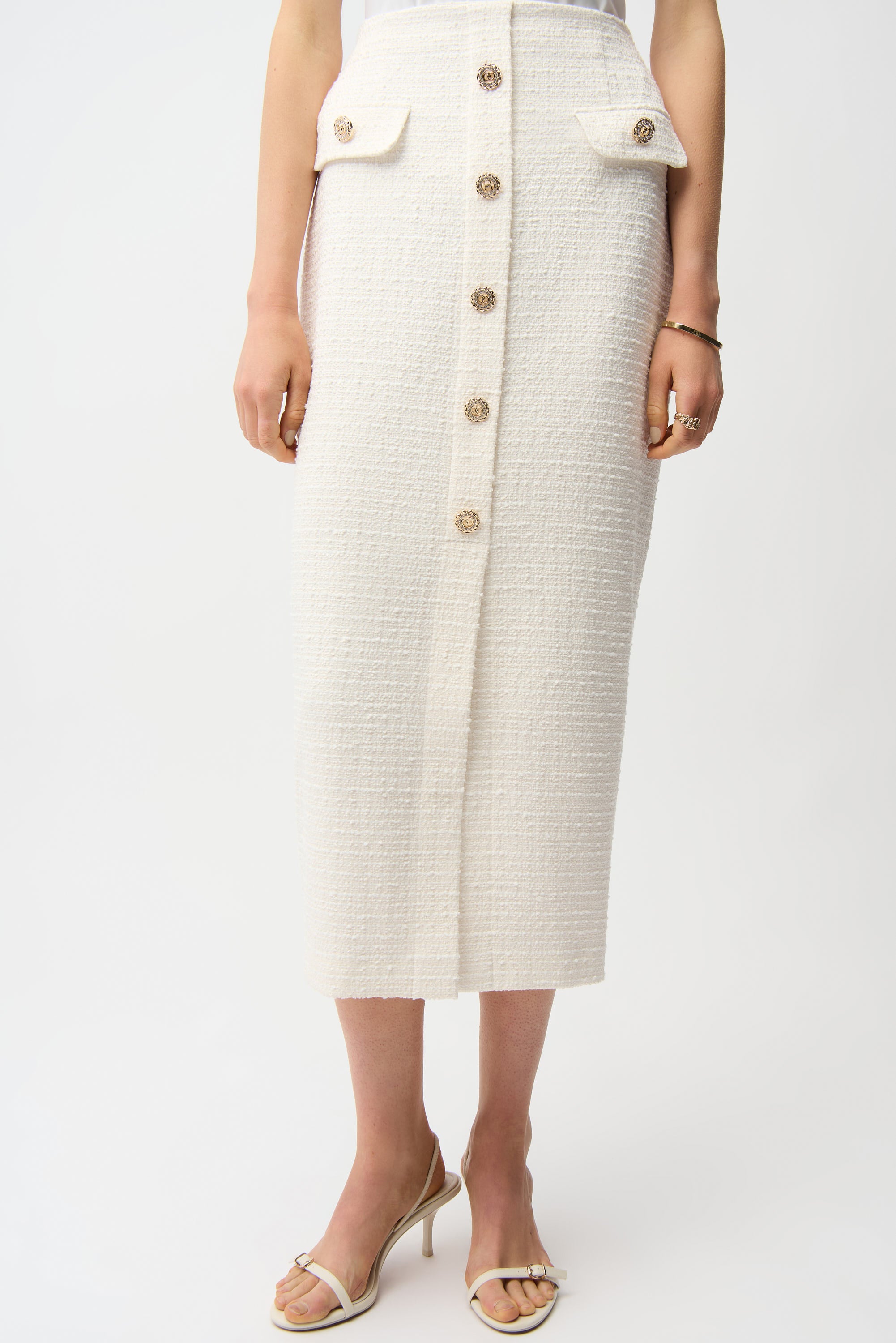 Joseph Ribkoff  261301 Boucle Pencil Skirt With Gold Buttons