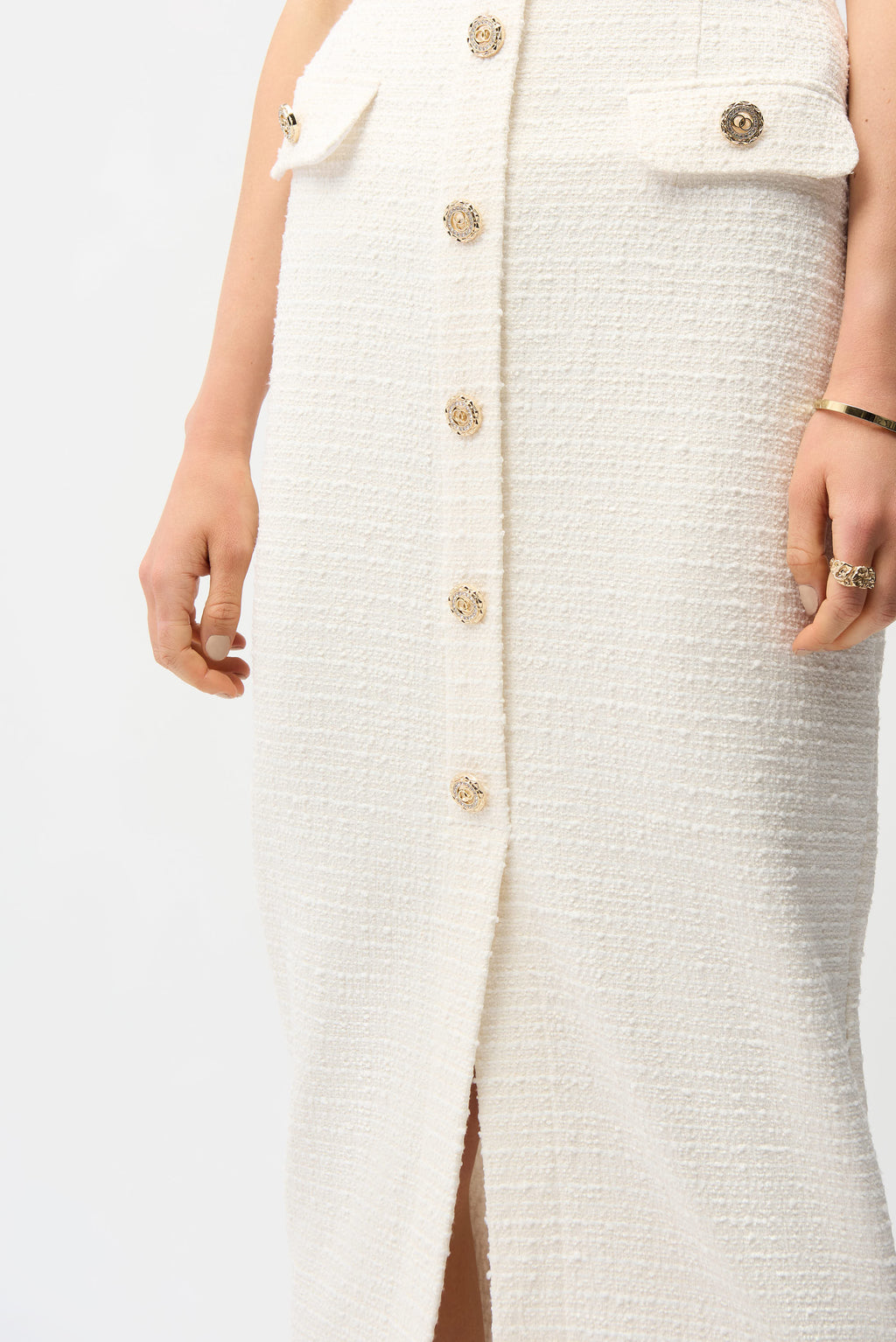 Joseph Ribkoff  261301 Boucle Pencil Skirt With Gold Buttons