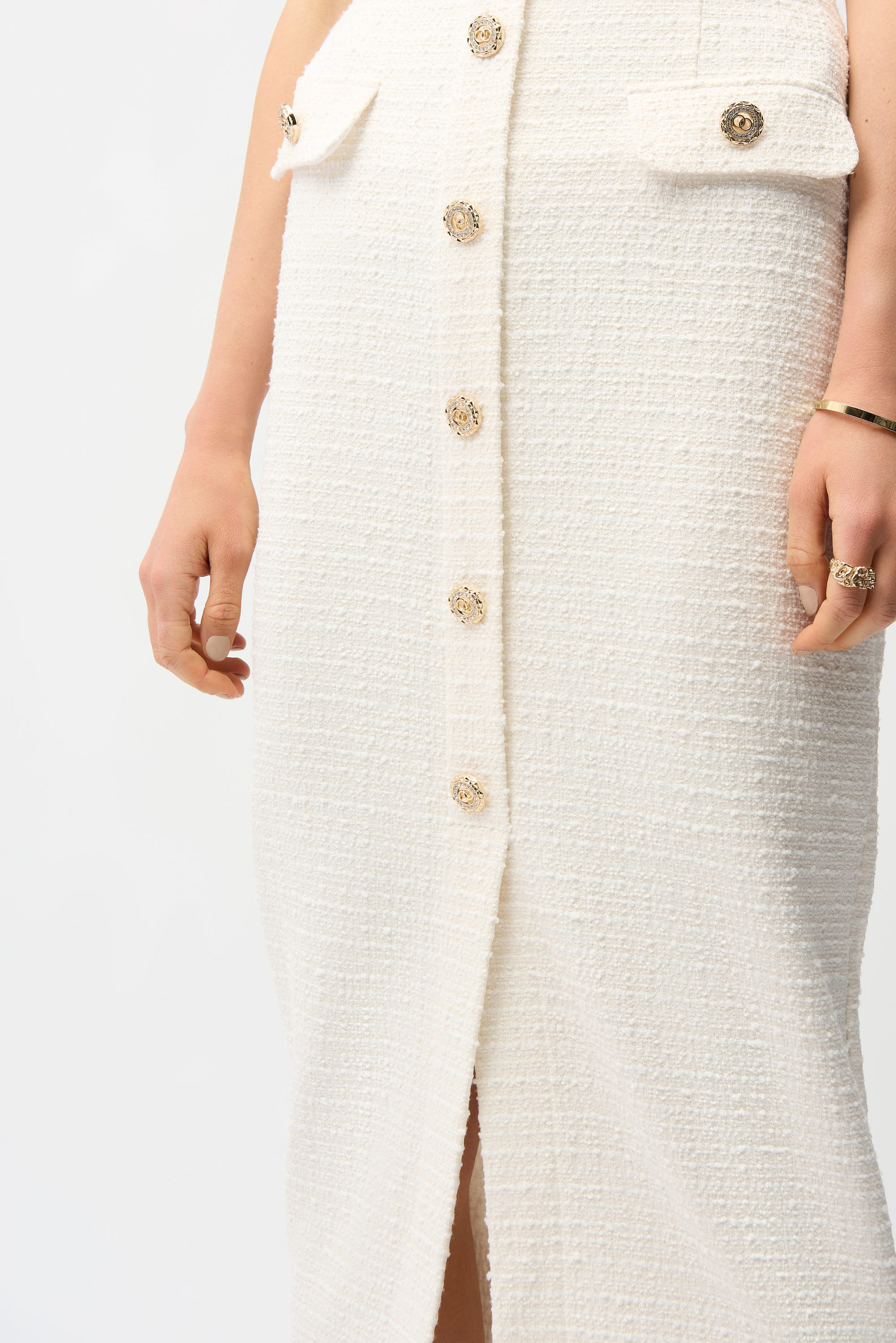 Joseph Ribkoff  261301 Boucle Pencil Skirt With Gold Buttons