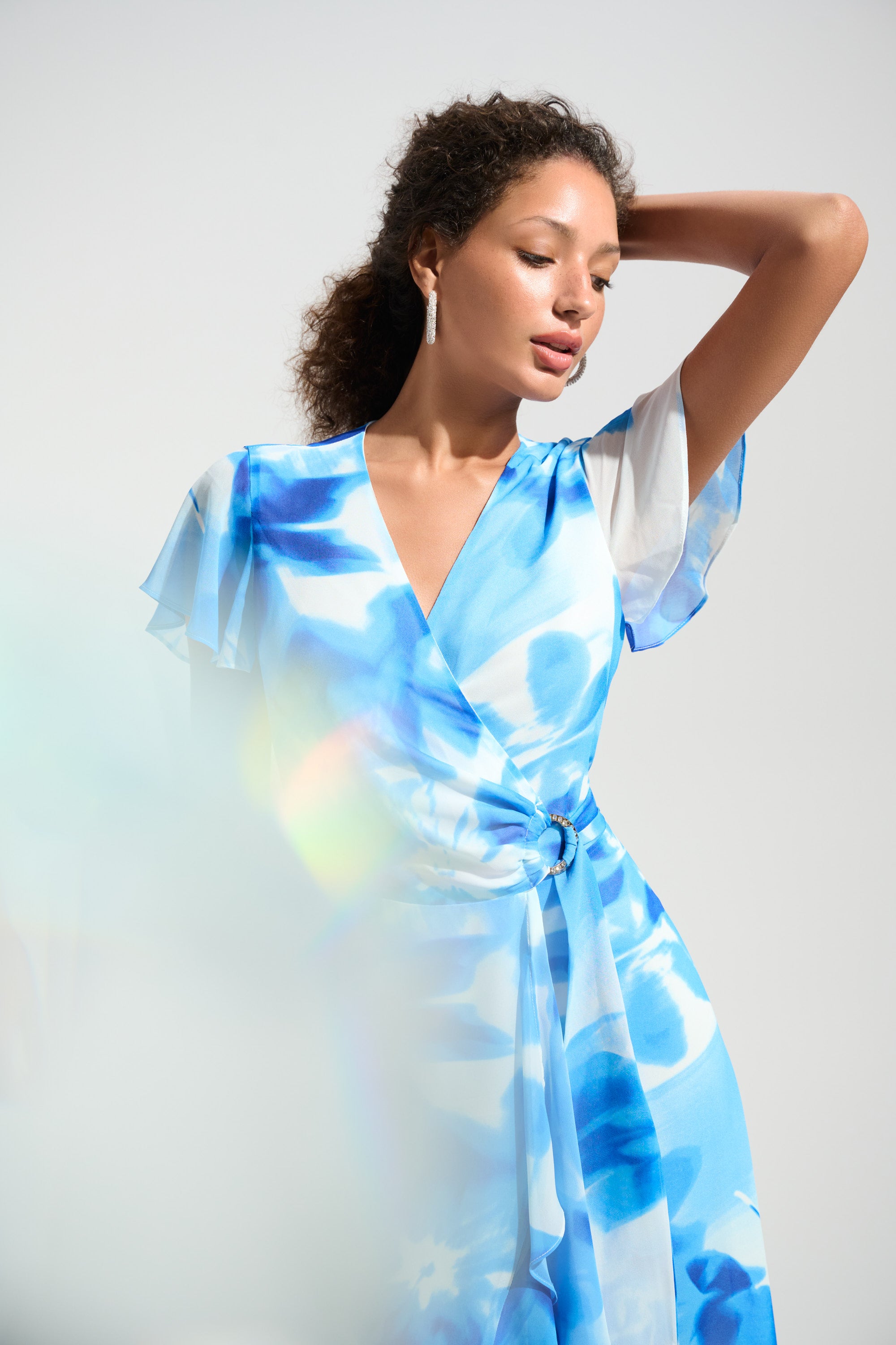 Joseph Ribkoff 261739 Blue Floral Chiffon Occasion Wear Dress