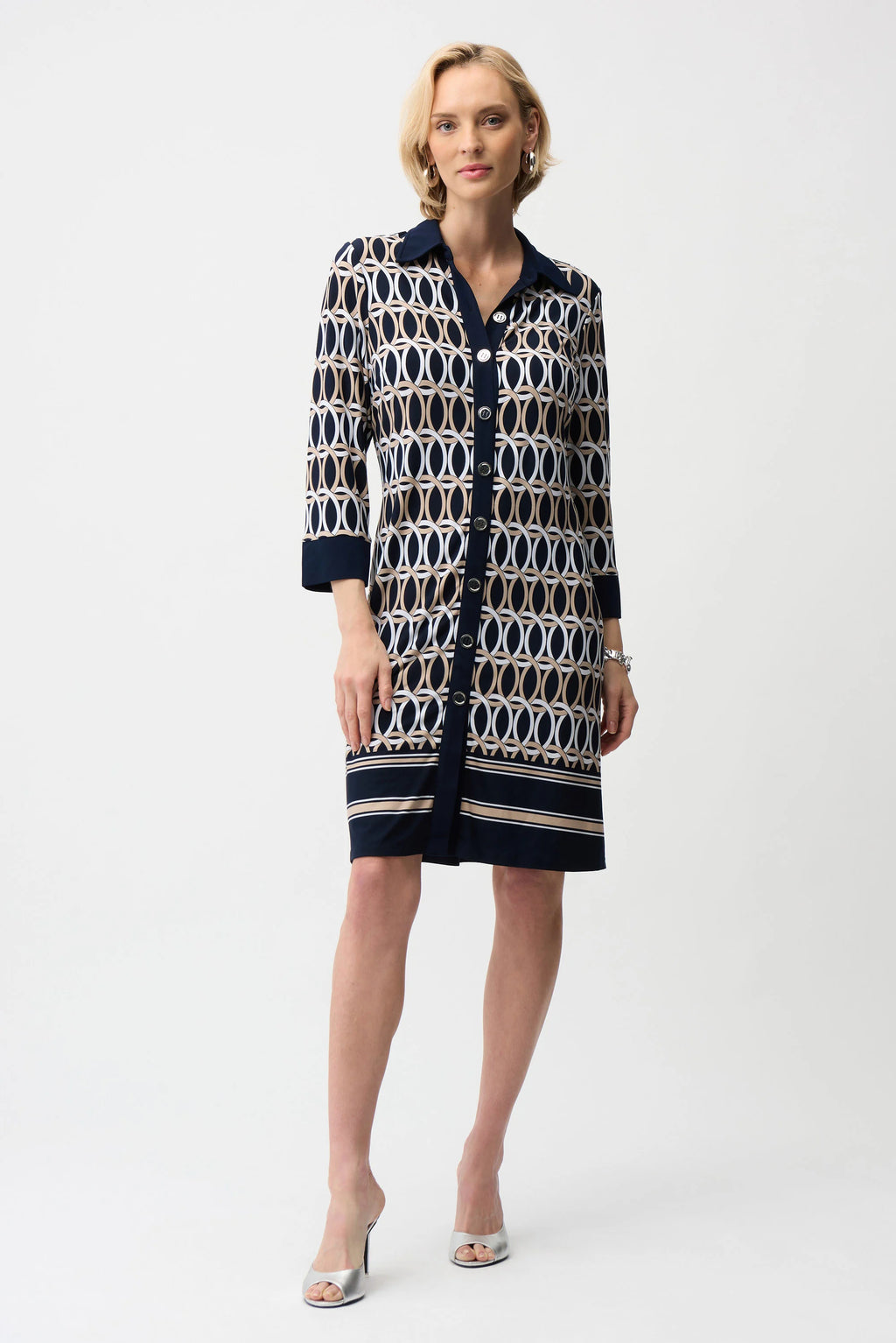 Joseph Ribkoff 261903 Silky Knit Geometric Print A-Line Shirt Dress