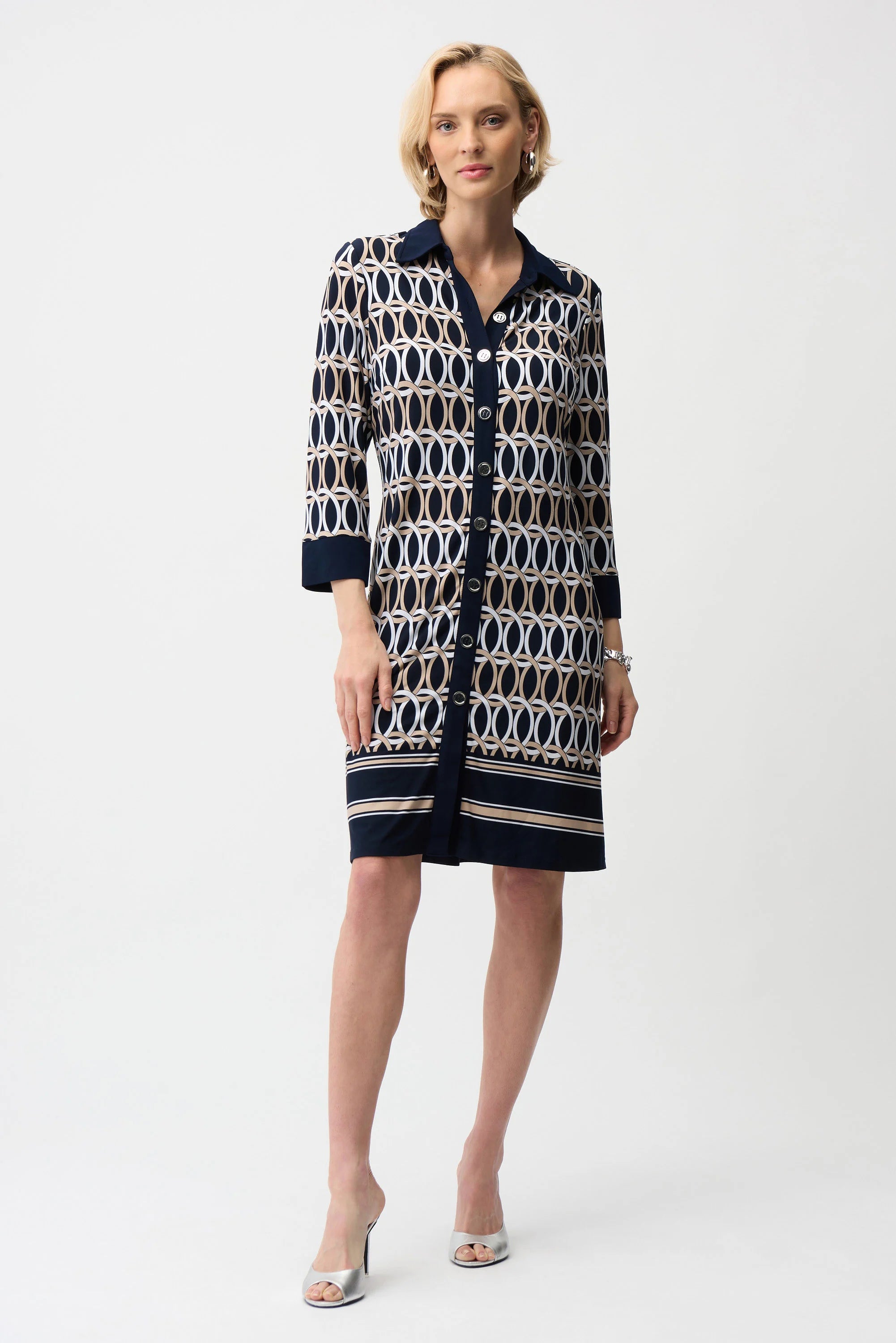 Joseph Ribkoff 261903 Silky Knit Geometric Print A-Line Shirt Dress