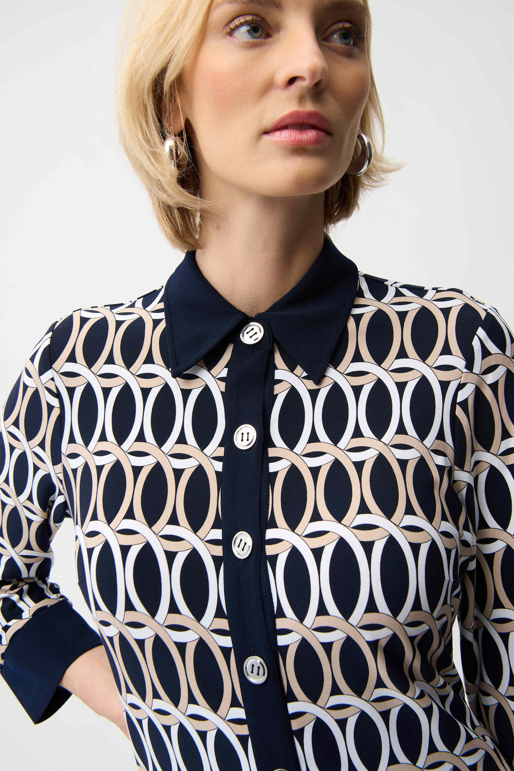 Joseph Ribkoff 261903 Silky Knit Geometric Print A-Line Shirt Dress