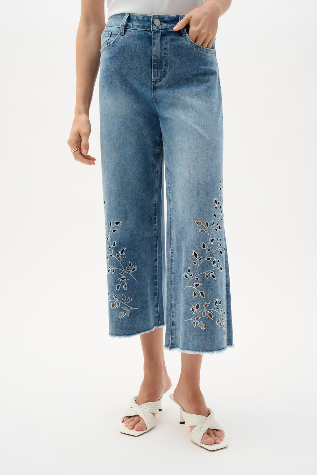 Joseph Ribkoff 262915 Light Blue Denim Trouser With Wide Leg