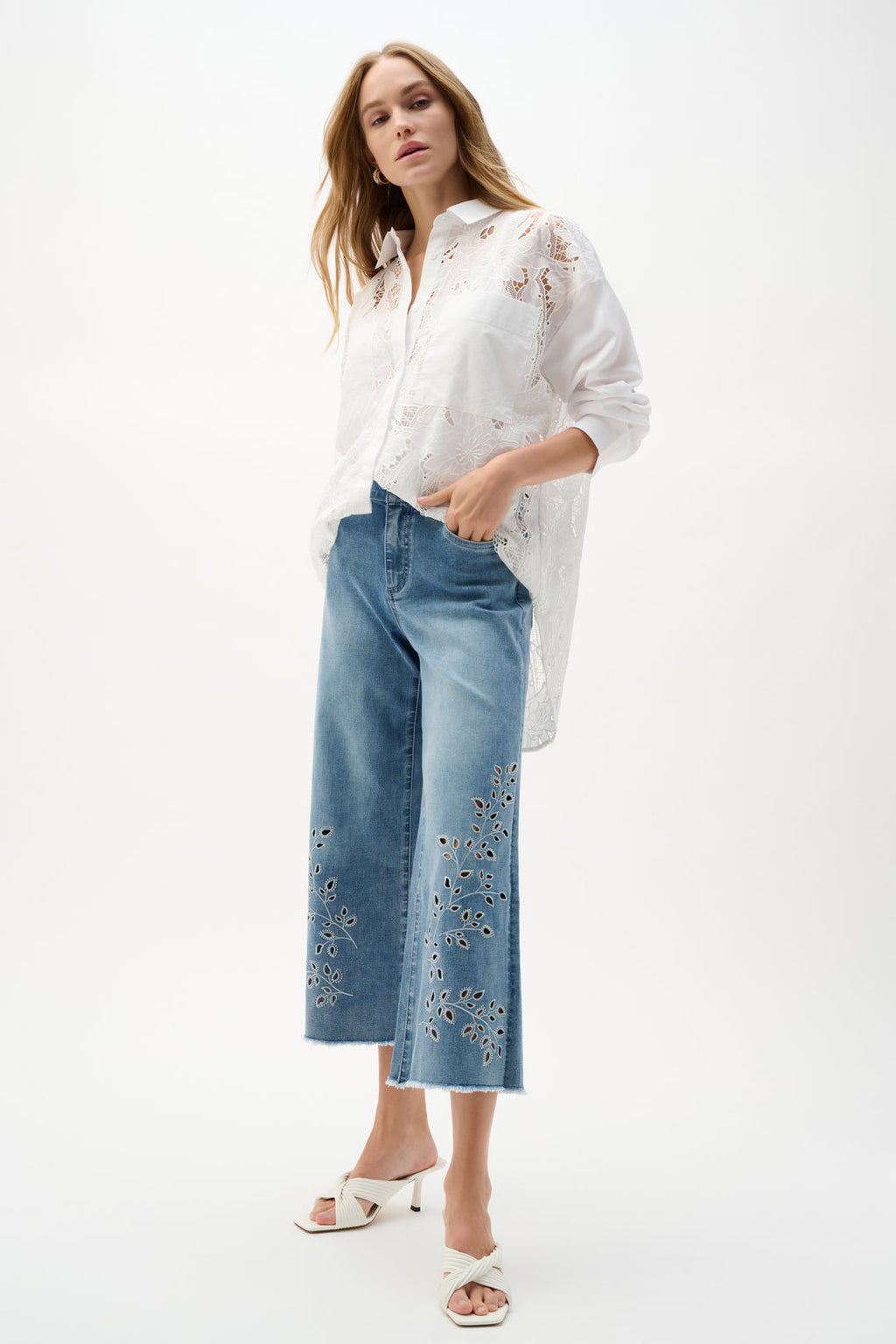 Joseph Ribkoff 262915 Light Blue Denim Trouser With Wide Leg