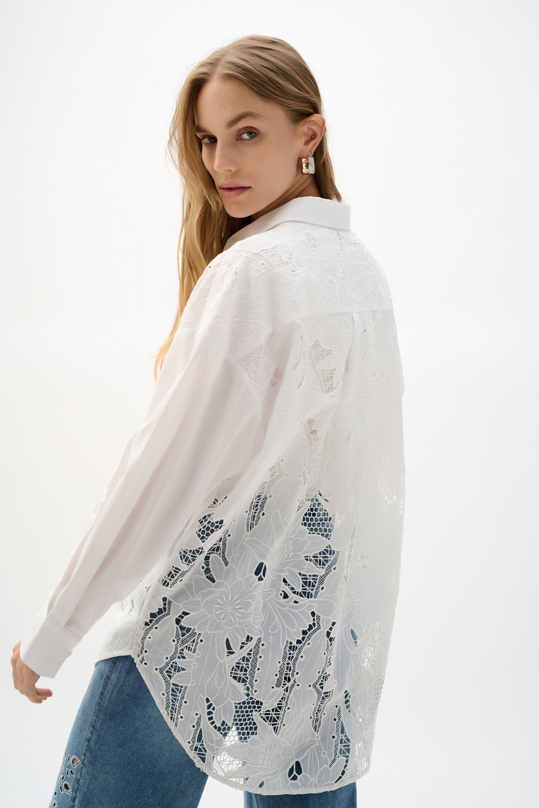 Joseph Ribkoff  262952 White Collar Blouse With Long Sleeves