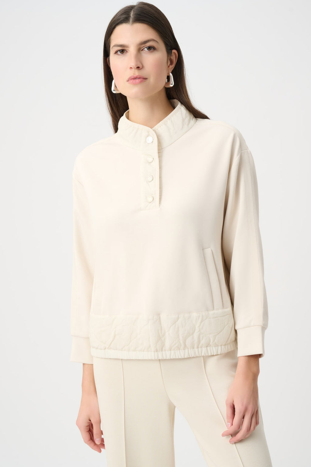 Joseph Ribkoff 263625 Cream Sport Sweatshirt With Quilted Trim