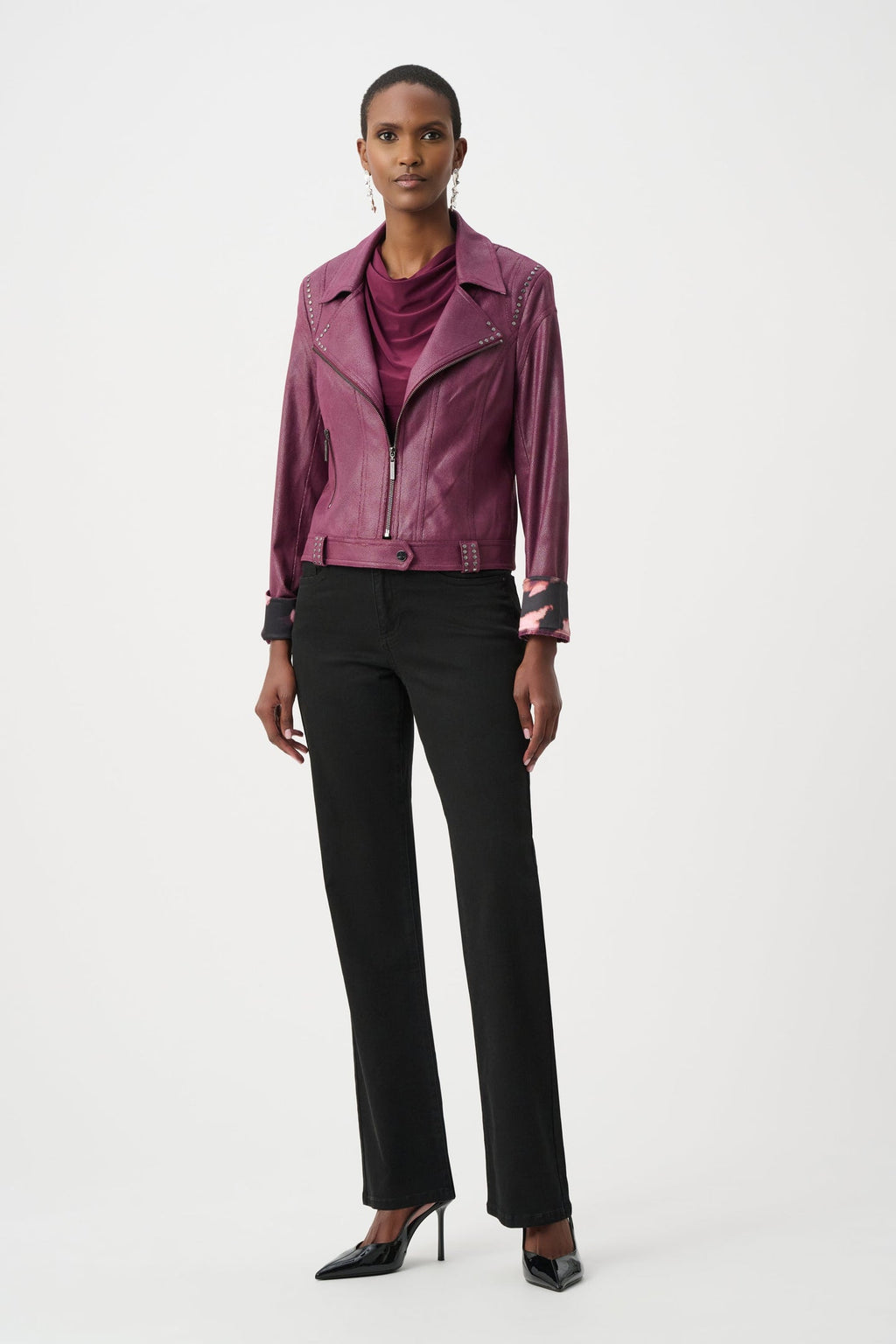 Joseph Ribkoff 263907 Faux Leather Biker Style Jacket