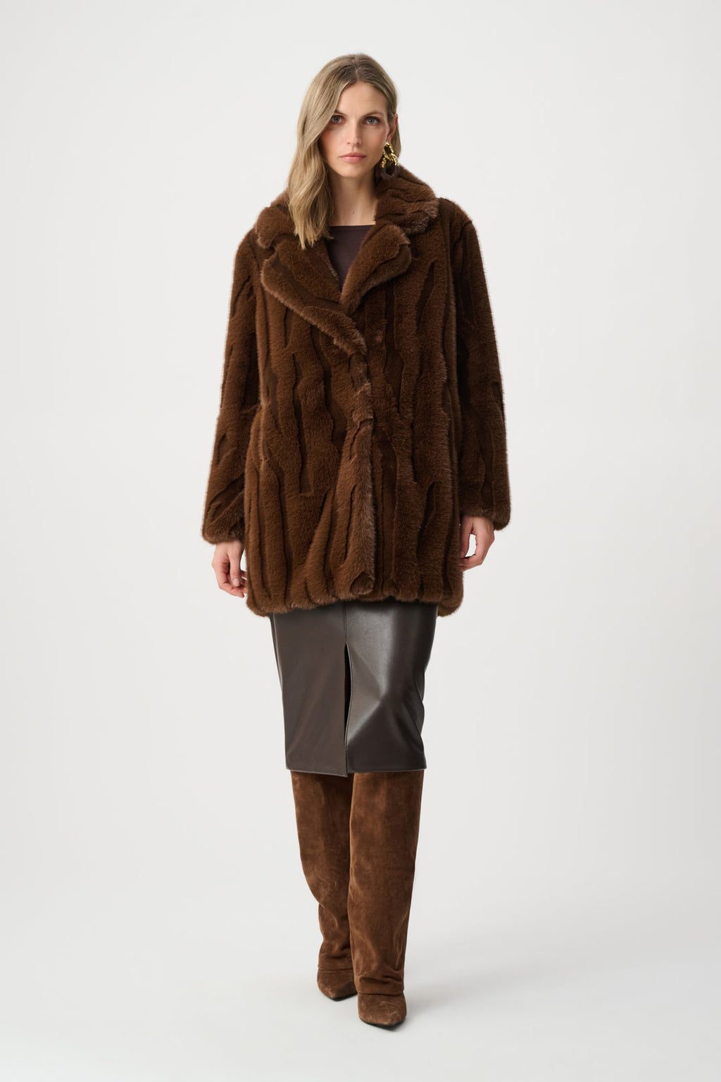Joseph Ribkoff 263916 Faux Fur Chocolate Midi Coat