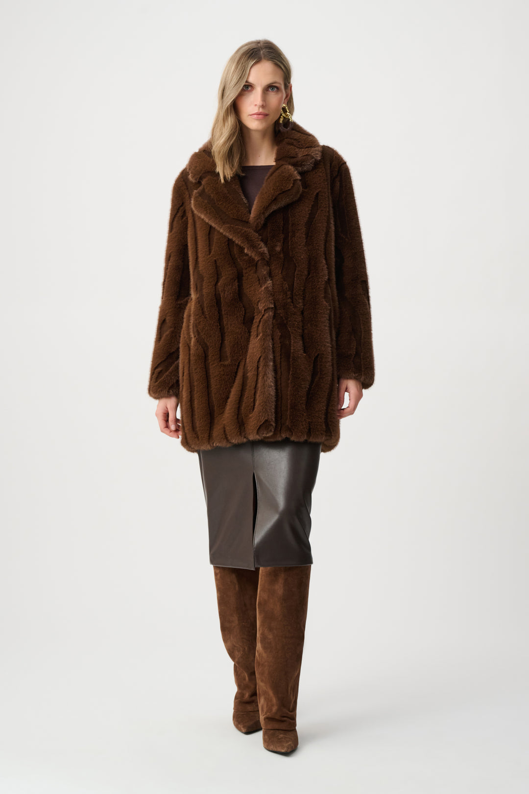 Joseph Ribkoff 263916 Faux Fur Chocolate Midi Coat