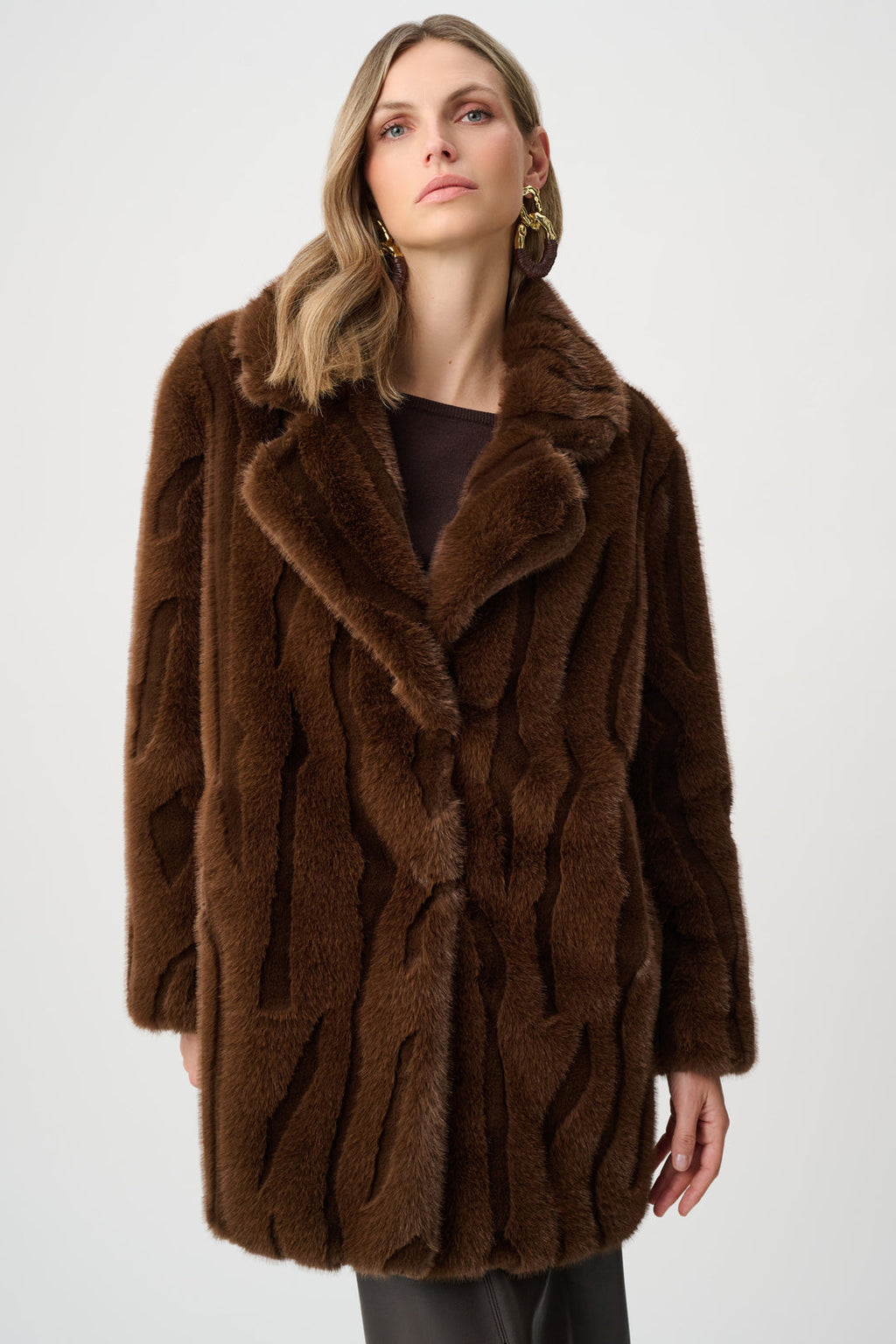 Joseph Ribkoff 263916 Faux Fur Chocolate Midi Coat