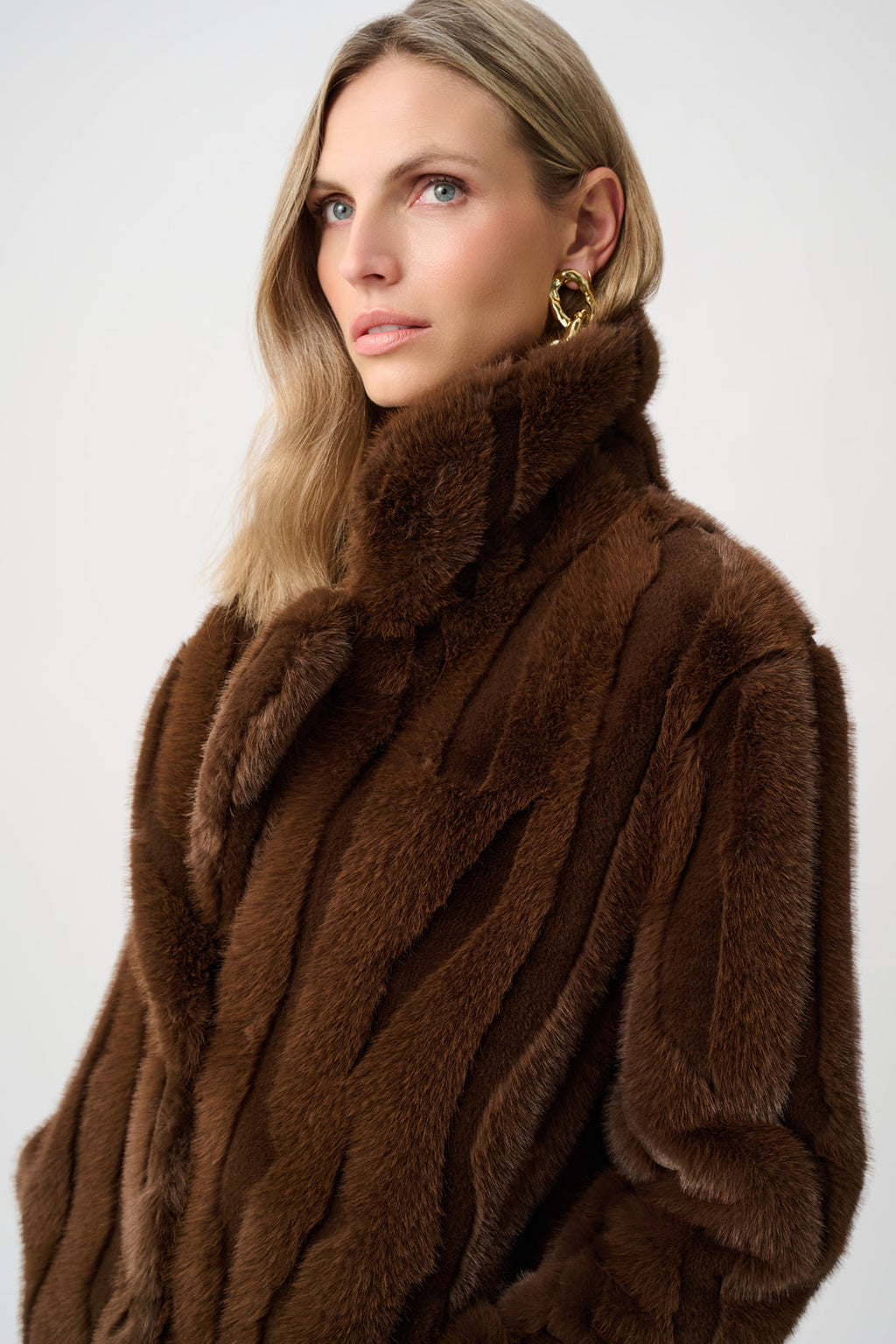 Joseph Ribkoff 263916 Faux Fur Chocolate Midi Coat