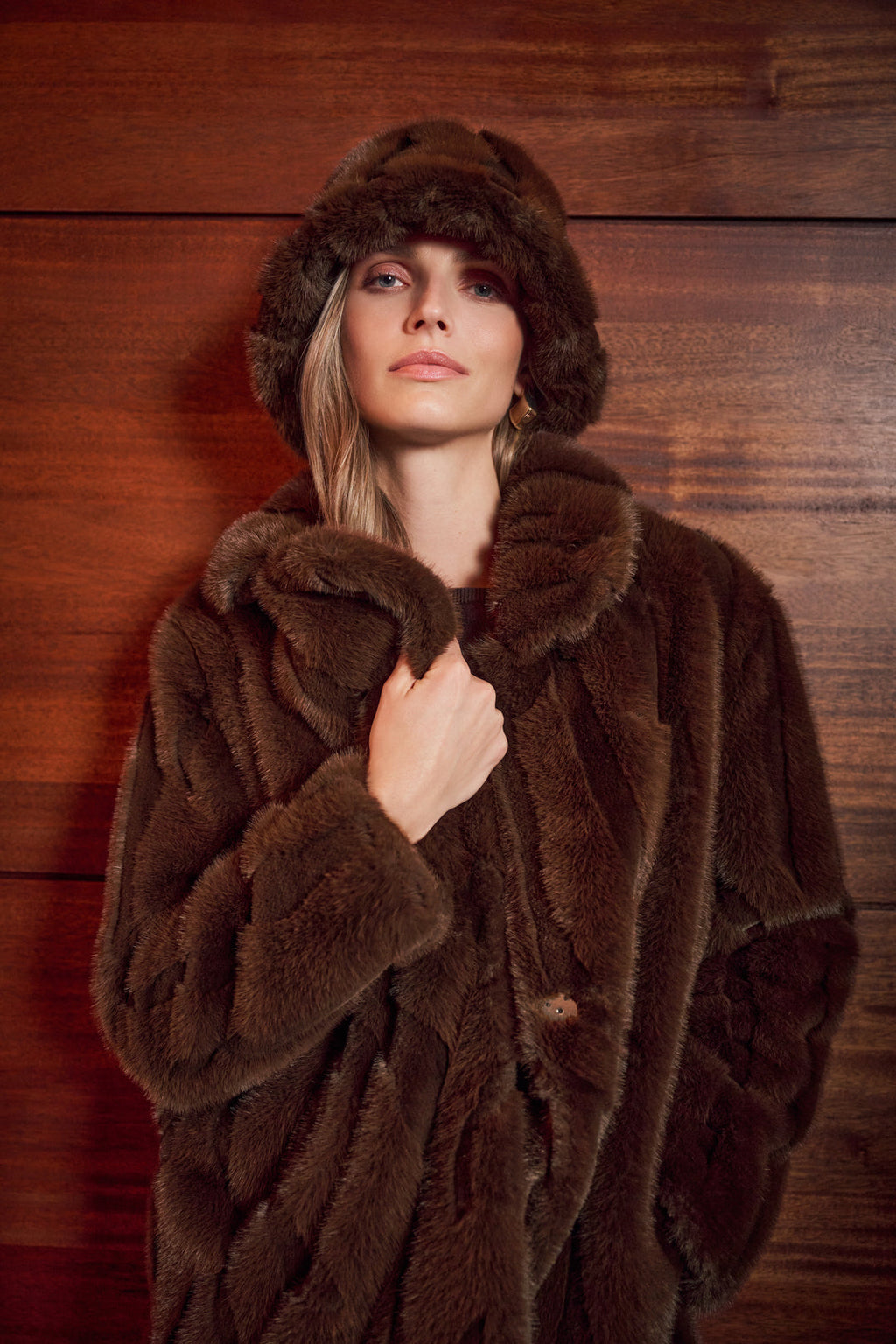 Joseph Ribkoff 263916 Faux Fur Chocolate Midi Coat