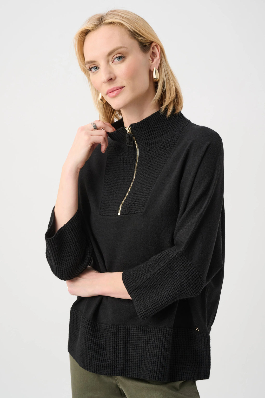 Joseph Ribkoff 263937 Black Knitted Zip Neck Jumper