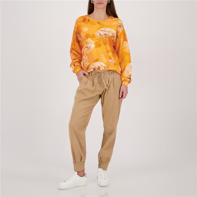 Monari 410117 Orange Long Sleeve Top With Abstract Pattern Allover