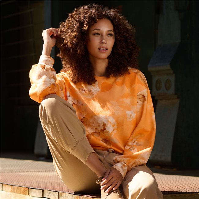 Monari 410117 Orange Long Sleeve Top With Abstract Pattern Allover