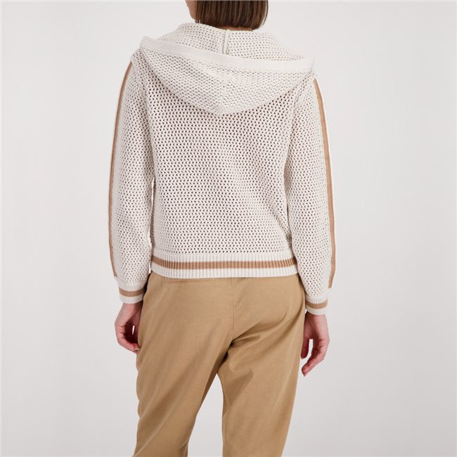 Monari 410283 Champagne Beige Hooded Knitted Jacket With A Patch
