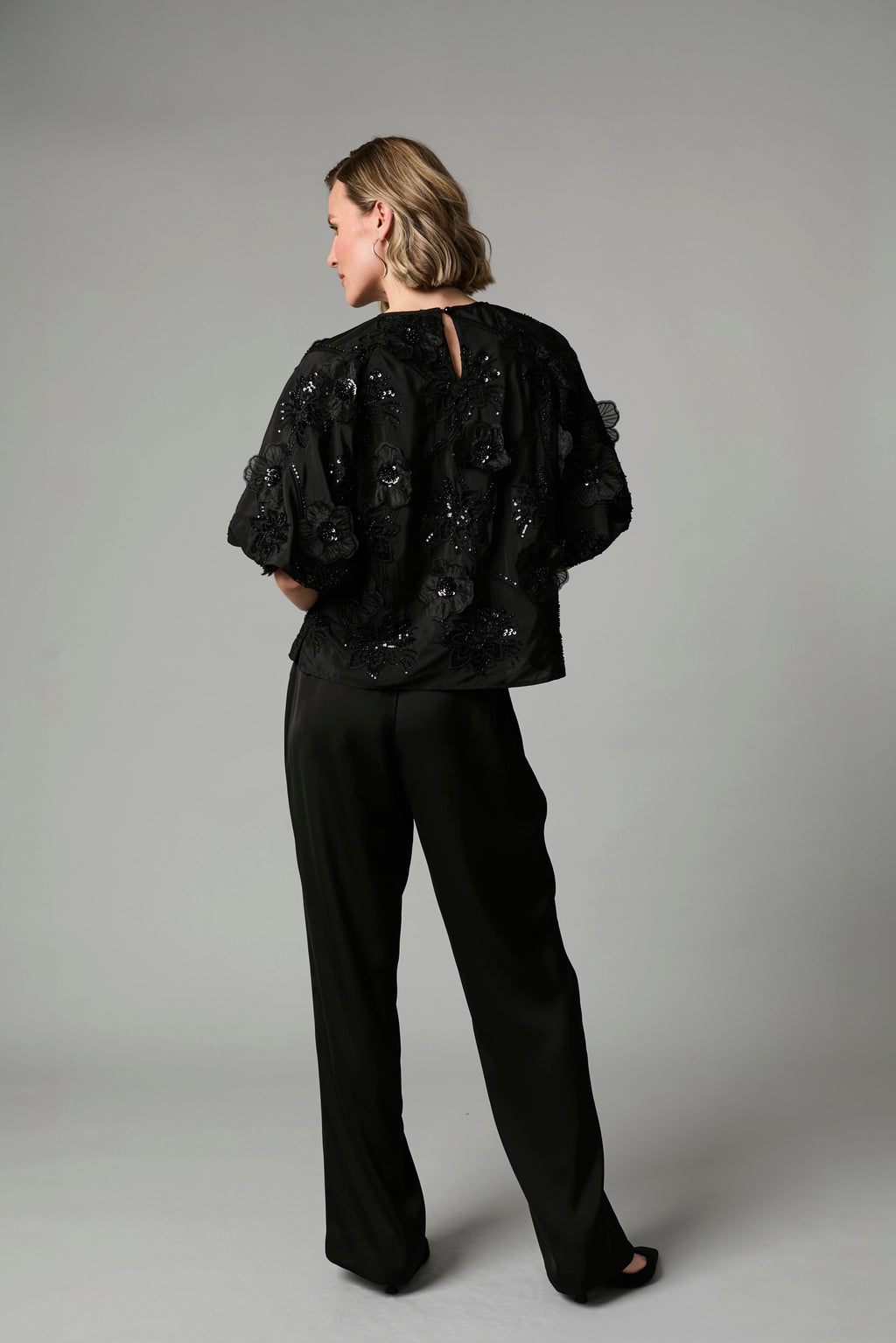 Fee G Black Oversized Blouse with Embroidery And Sequins