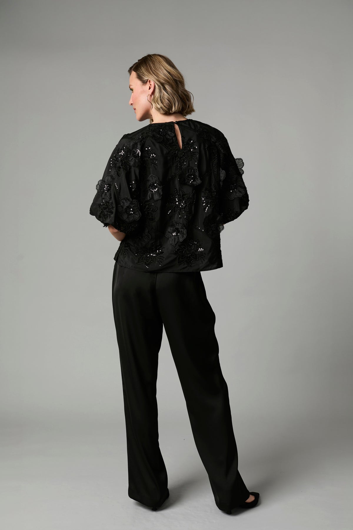 Fee G Black Oversized Blouse with Embroidery And Sequins