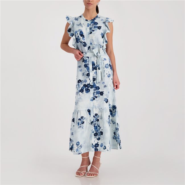 Monari 410778 Round Neck Floral Dress Featuring An All Over Floral Seaside Pattern