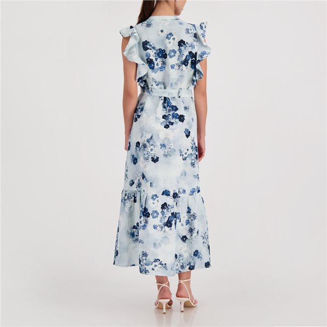 Monari 410778 Round Neck Floral Dress Featuring An All Over Floral Seaside Pattern