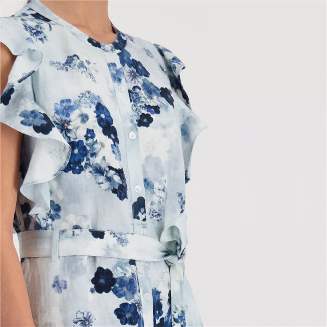 Monari 410778 Round Neck Floral Dress Featuring An All Over Floral Seaside Pattern