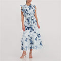 Monari 410778 Round Neck Floral Dress Featuring An All Over Floral Seaside Pattern