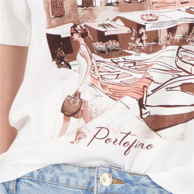 Monari 410553 Light Peach  Round Neck T-shirt With Short Sleeves And Graphic Print On The Front