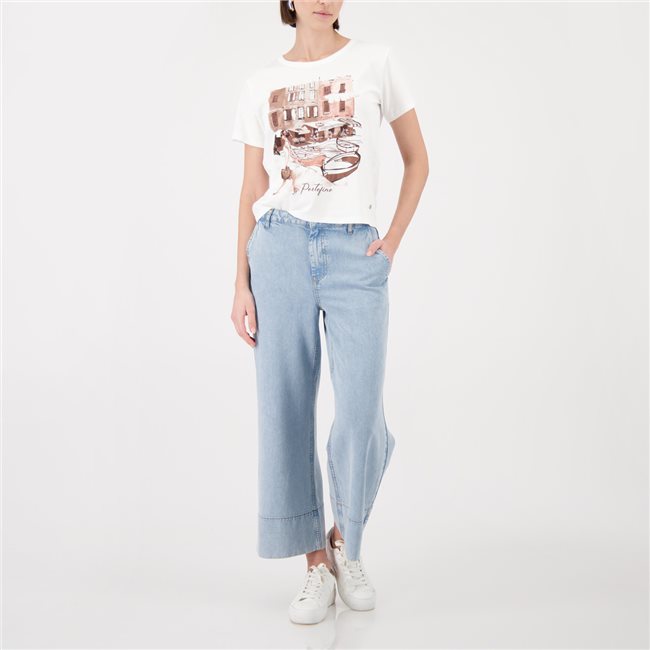Monari 410553 Light Peach  Round Neck T-shirt With Short Sleeves And Graphic Print On The Front