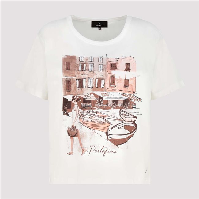 Monari 410553 Light Peach  Round Neck T-shirt With Short Sleeves And Graphic Print On The Front