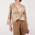 Monari 410570 Mocca Pattern Paisley Print Blouse Featuring A Round Neck And 7/8 Length Sleeves