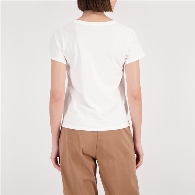 Monari 410593 Cream Round Neck T-shirt With Short Sleeves And Print Dog On The Front