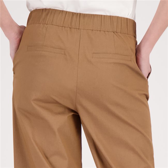 Monari 410748 Mocca Trouser Basic Cotton Wide Leg 7/8 Length