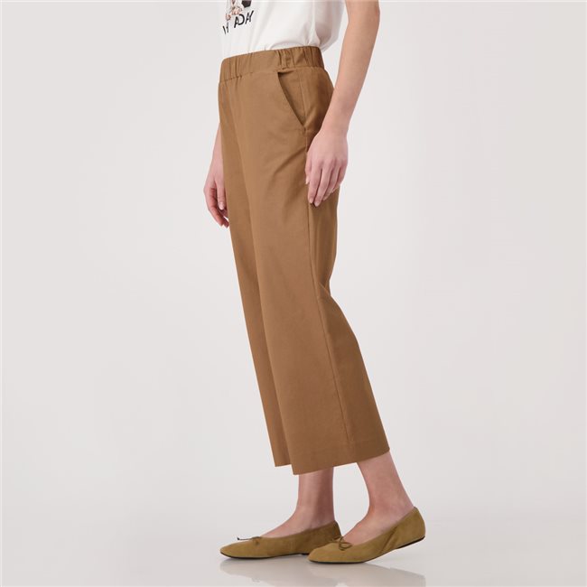 Monari 410748 Mocca Trouser Basic Cotton Wide Leg 7/8 Length