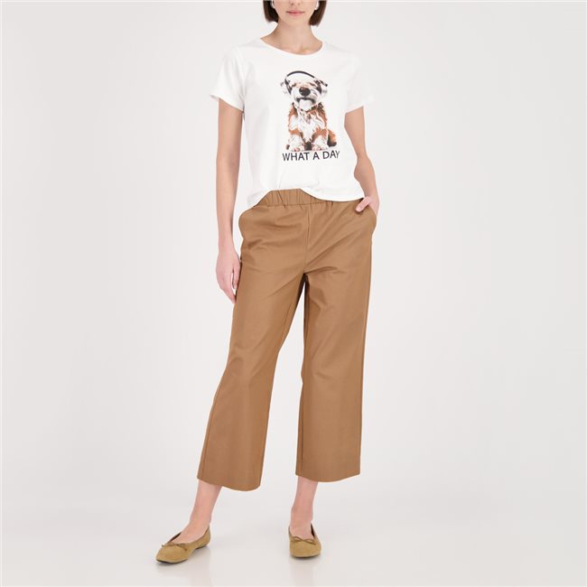 Monari 410748 Mocca Trouser Basic Cotton Wide Leg 7/8 Length