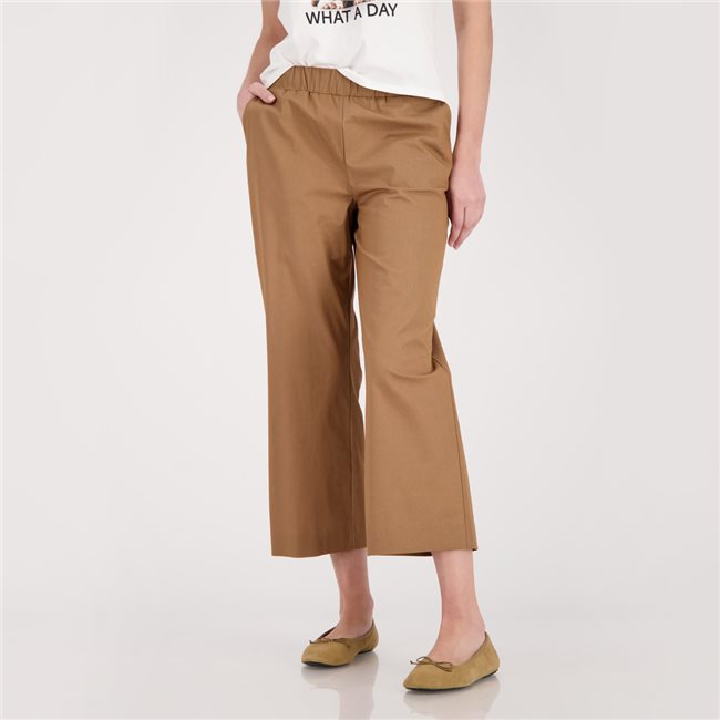 Monari 410748 Mocca Trouser Basic Cotton Wide Leg 7/8 Length