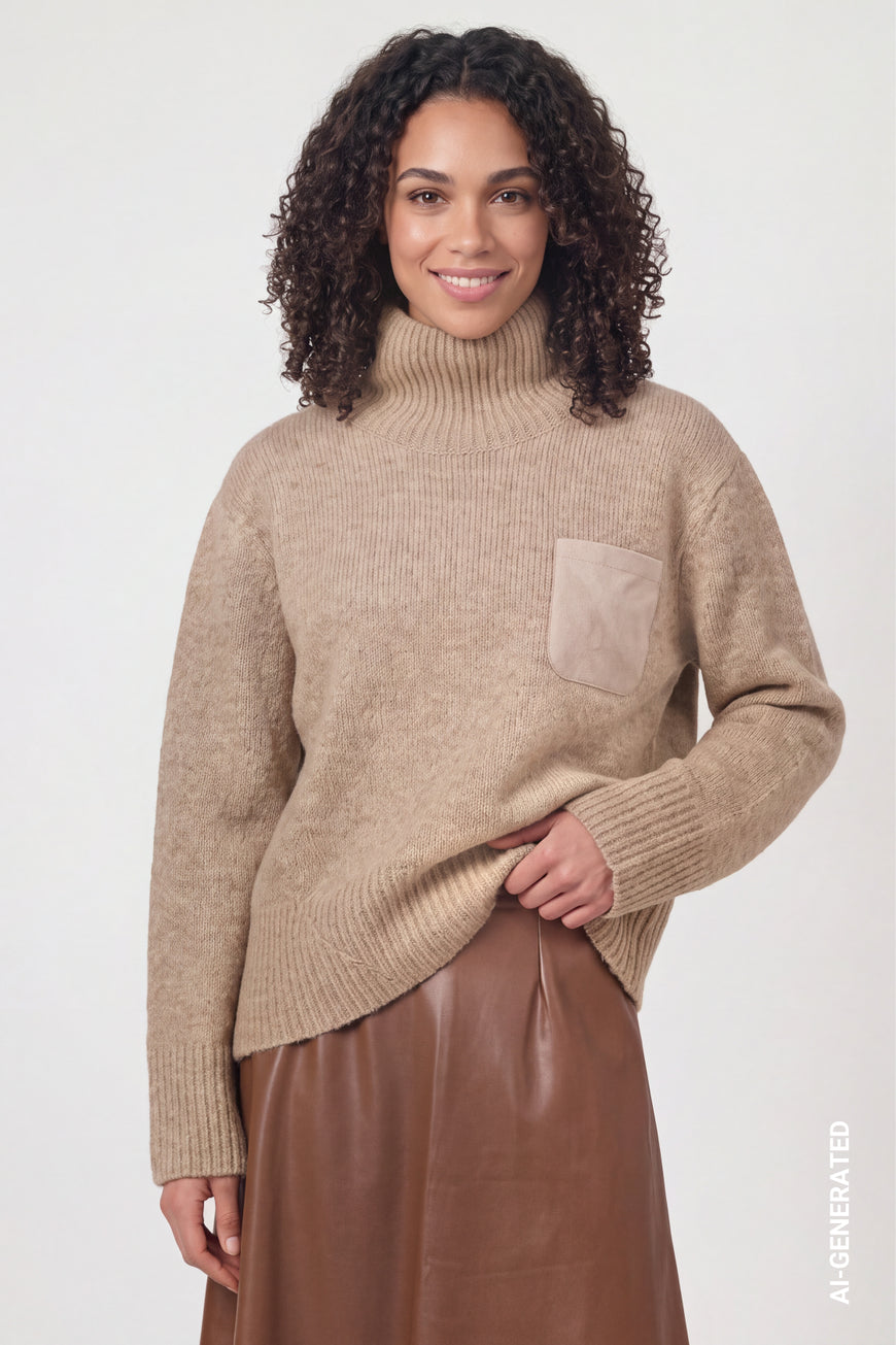 Monari 810356 Stone Color Stand Up Collar Jumper