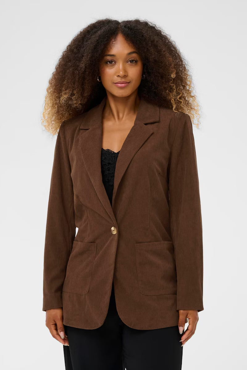 Cream 10614145 Corduroy Dark Brown Single Breasted Classic Blazer
