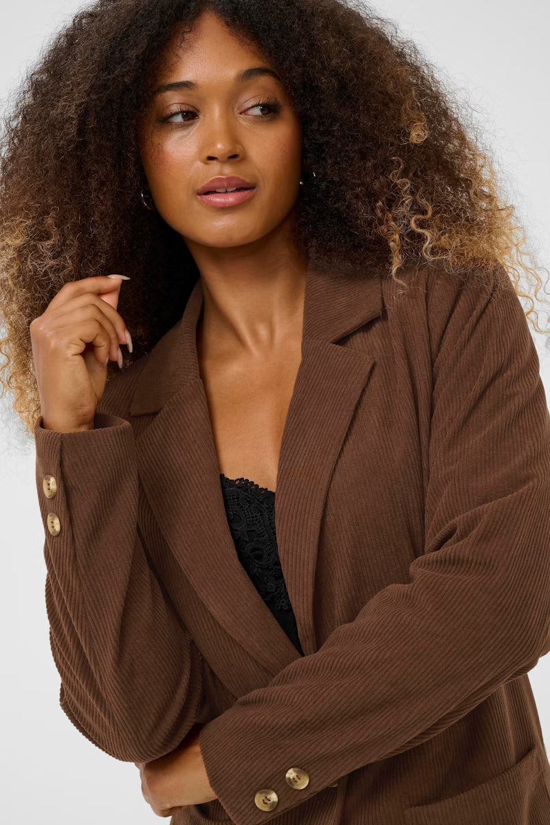 Cream 10614145 Corduroy Dark Brown Single Breasted Classic Blazer