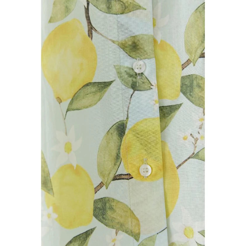 Oui 97535 Green And Yellow Lemon Long Sleeves Collar Shirt/Blouse