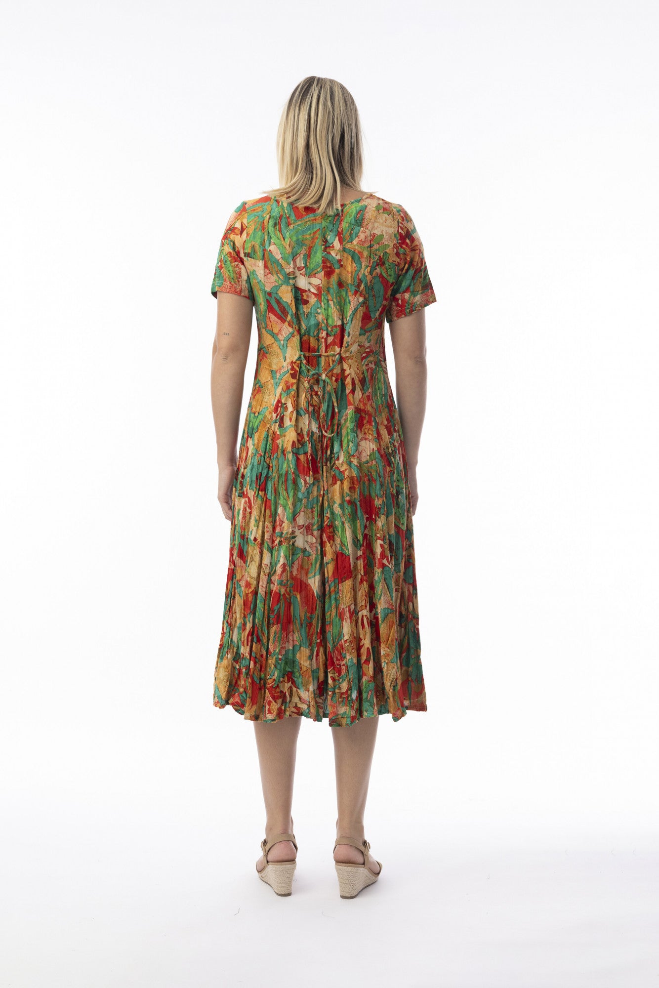 Orientique 30216 Sau Paulo Multi Colour Print Short Slevess Godet Dress