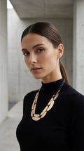 Envy Leather Chain With Metal Half Moon Disks Necklace