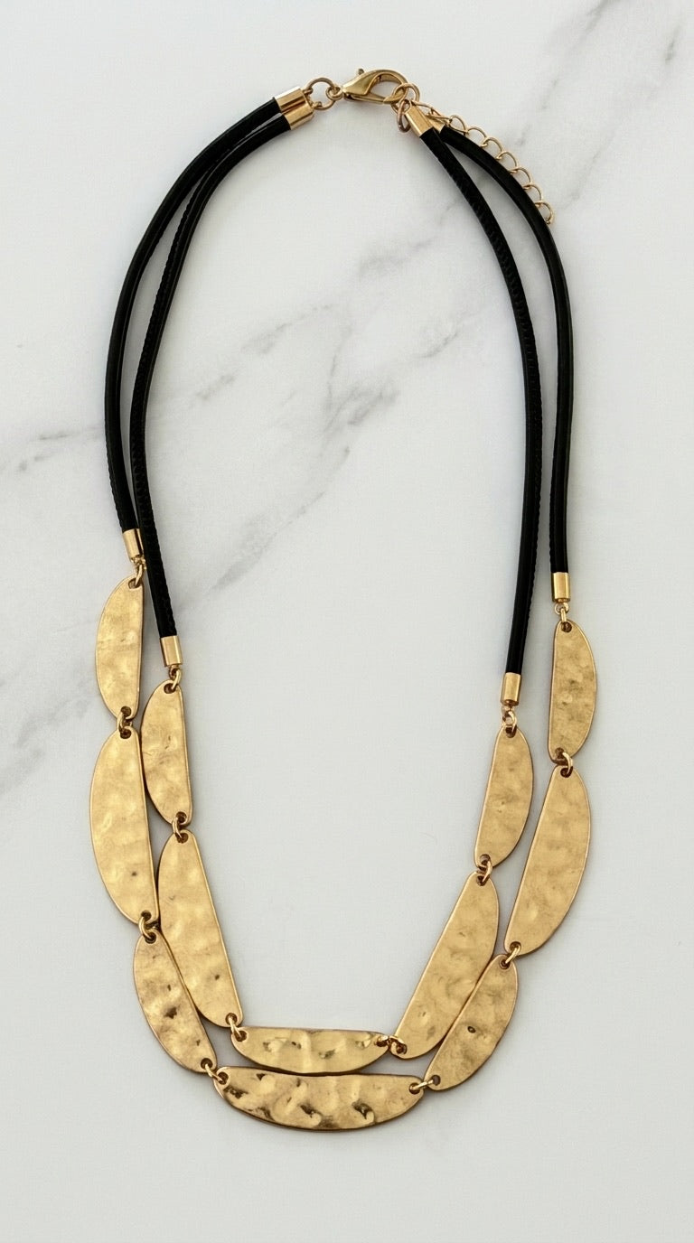 Envy Leather Chain With Metal Half Moon Disks Necklace