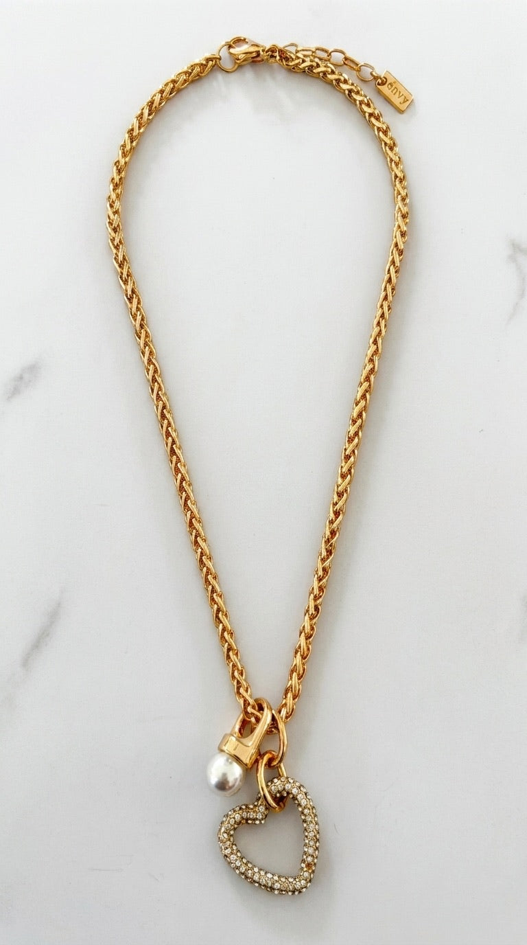 Envy 608 Sparkle Heart With Pearl Pendant Necklace