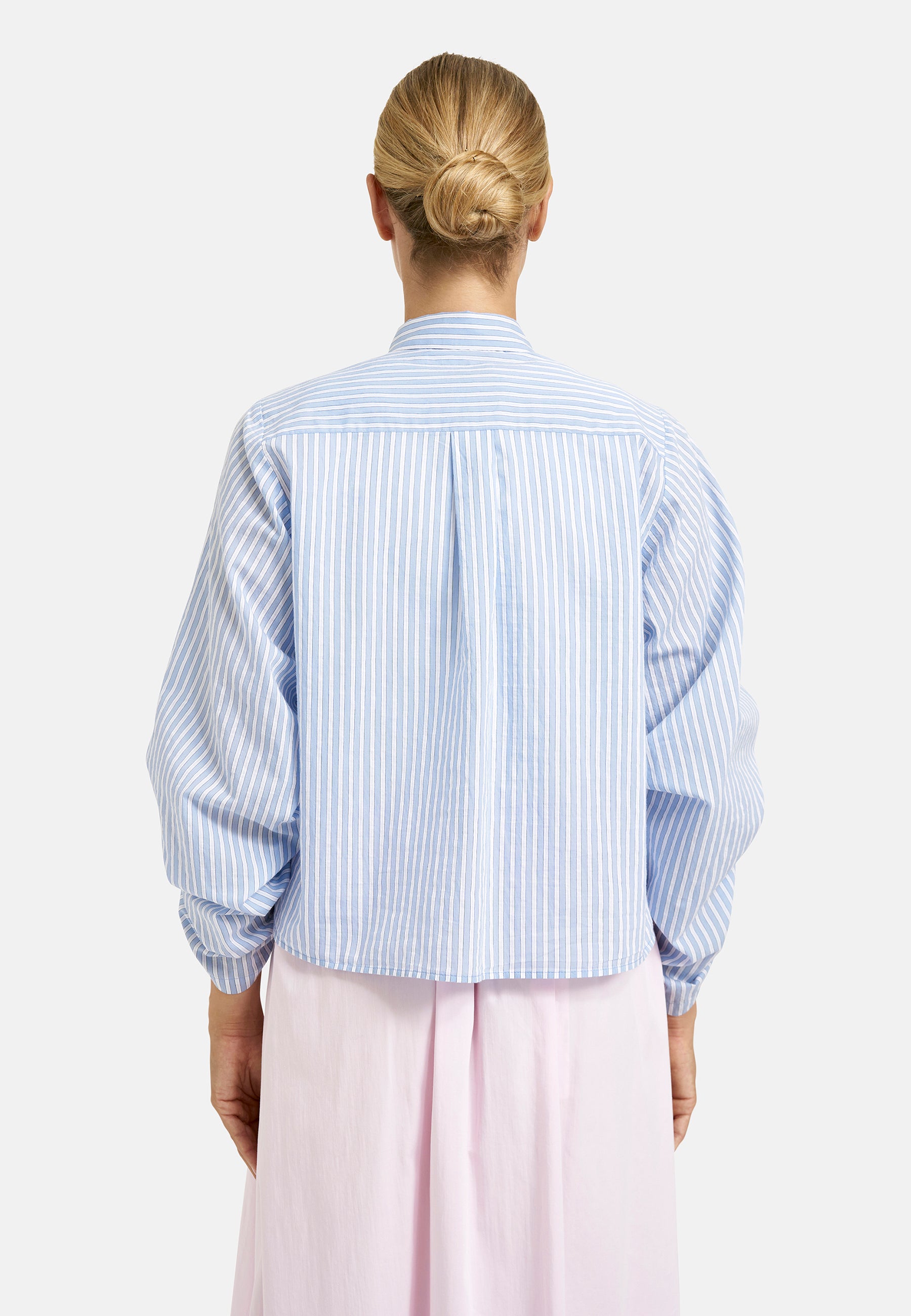 Milano Italy 3751 Sky Blue Collar Long Sleeves Shirt Blouse
